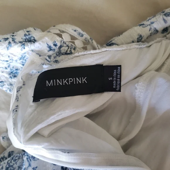 Minkpink Toile Floral Blue and White Open Back Mini Dress Small - Picture 7 of 11